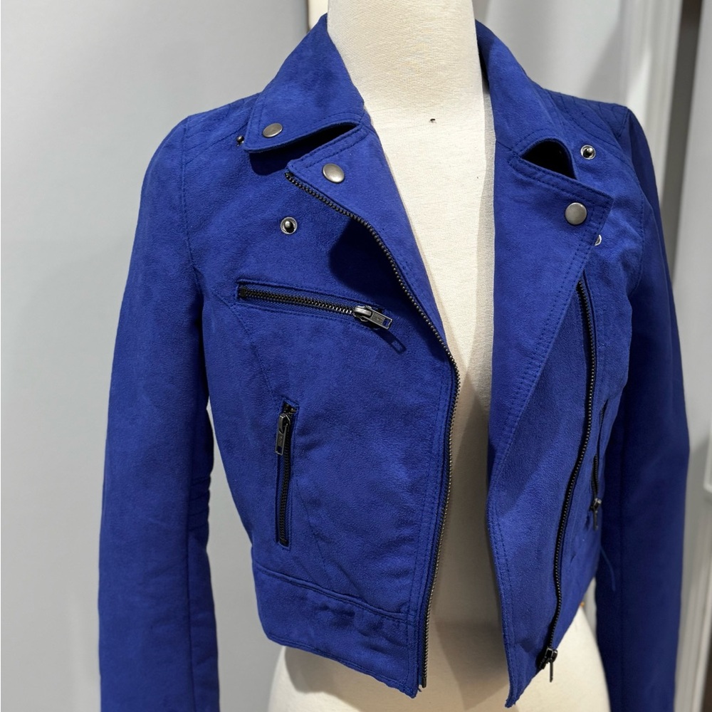 DIVIDED by H&M Blue Faux Suede Motorcycle Jacket